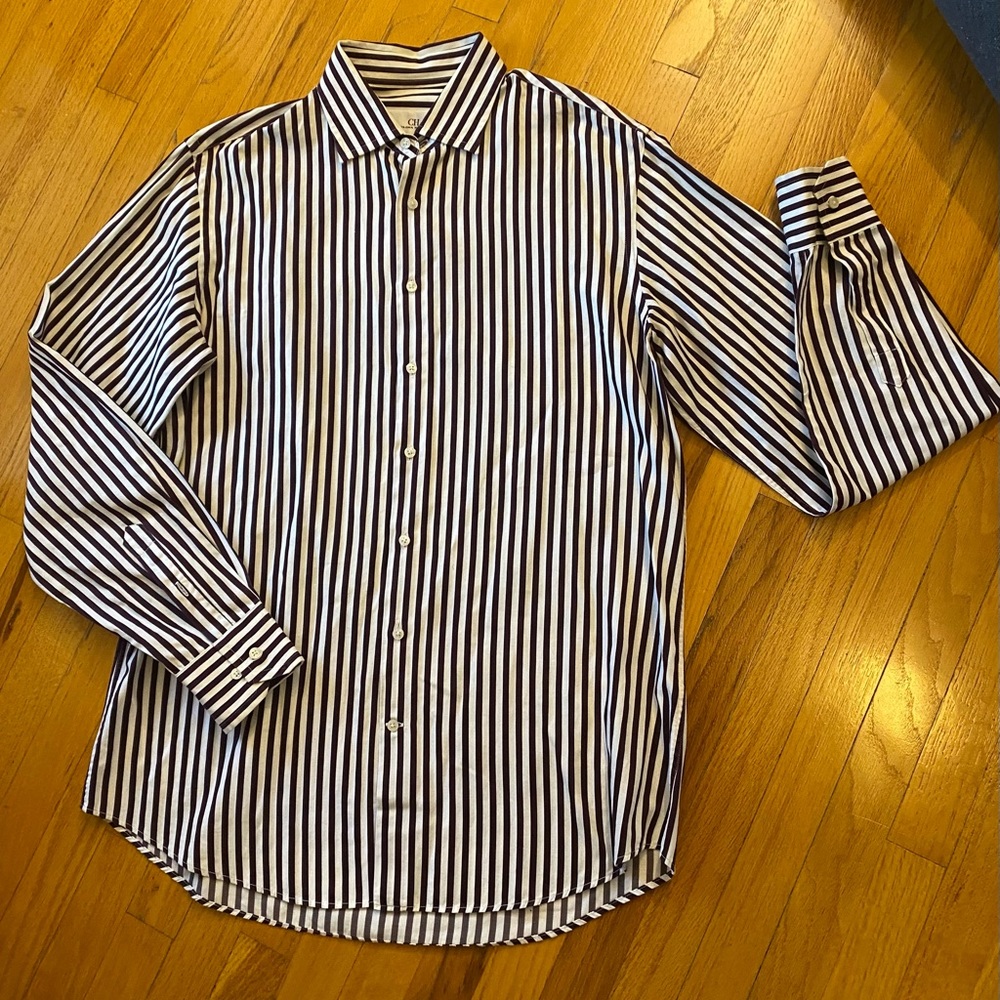 CH Carolina Herrera Men’s Striped Dress Shirt neck size 16 Brown White formal